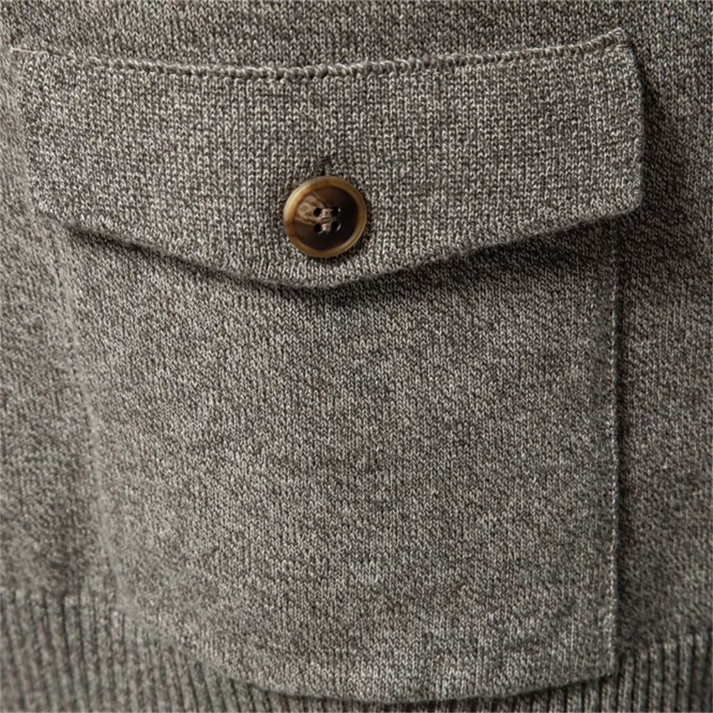 Hernn Sweater Gestrickter Baumwoll-Cardigan mit Stehkragen – Eleganz & Komfort