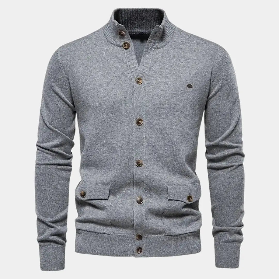 Hernn Sweater Gestrickter Baumwoll-Cardigan mit Stehkragen – Eleganz & Komfort