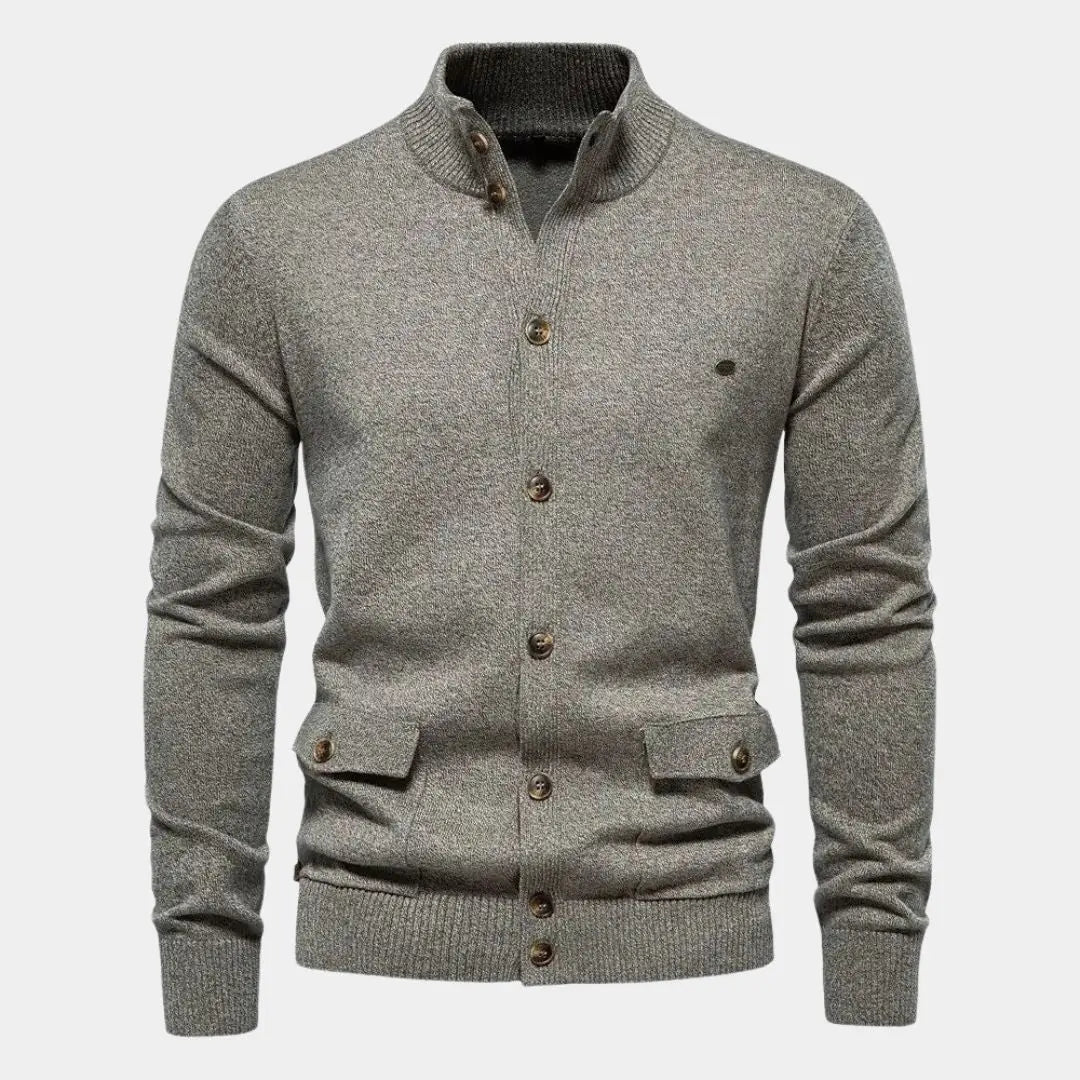 Hernn Sweater Gestrickter Baumwoll-Cardigan mit Stehkragen – Eleganz & Komfort
