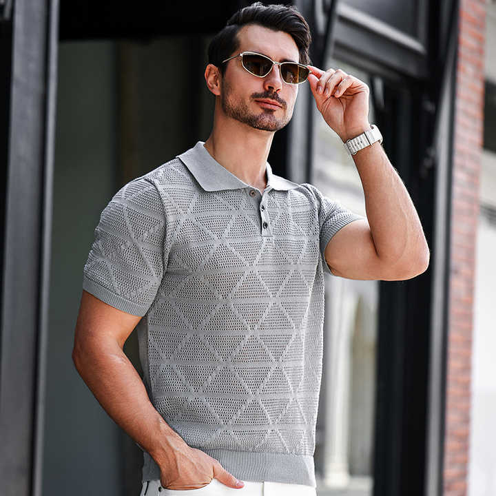 Hernn polo Texturiertes Strick-Polohemd für stilbewusste Herren – Hochwertige Qualität & Komfort